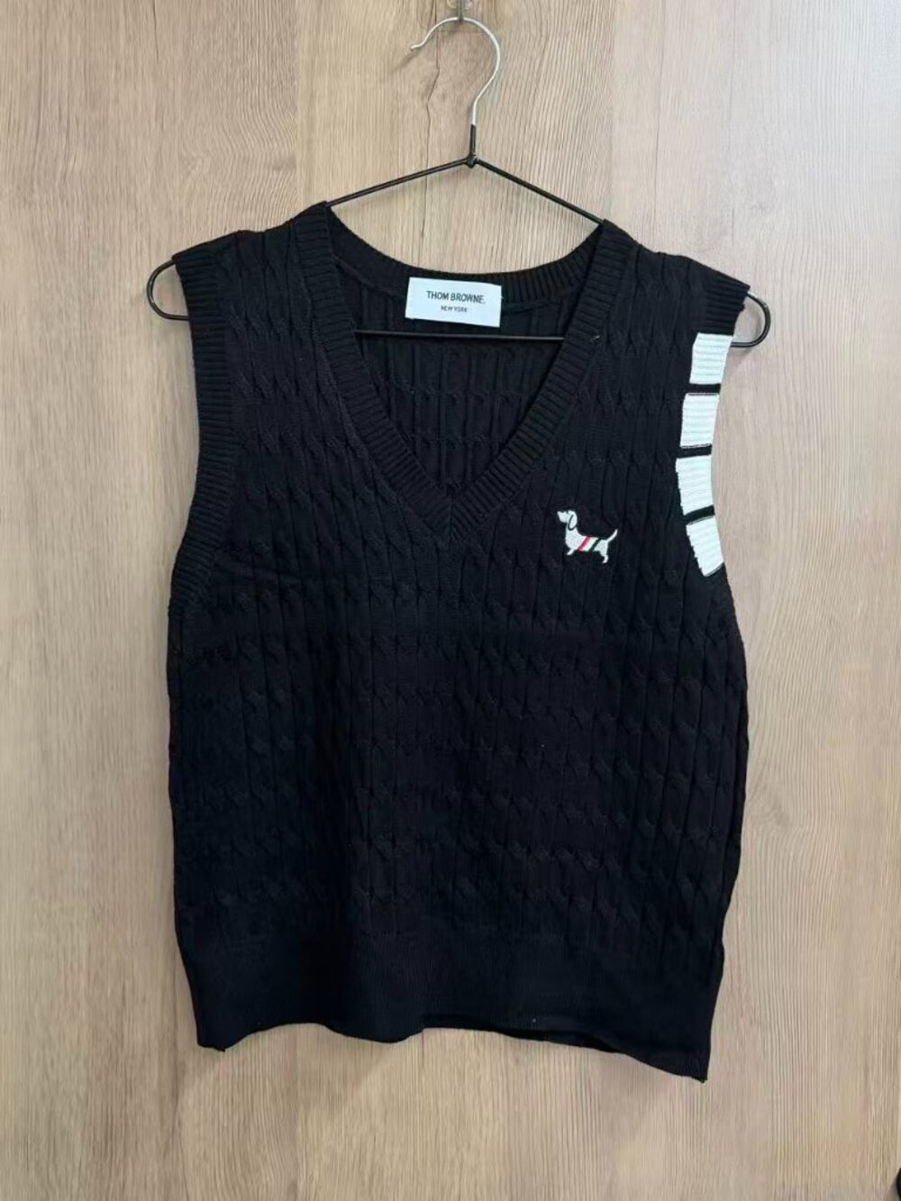 ⚫Thom Browne Black Cable Knit Vest Dachshund Embroidery Side Stripe